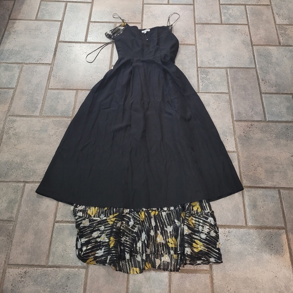 Joie Kenny Silk Blend Floral Metallic Stripe Ruffle Wrap Maxi Dress Sz S - Picture 13 of 14